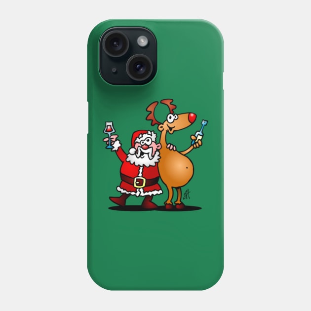 Santa Claus and his reindeer Phone Case by Cardvibes