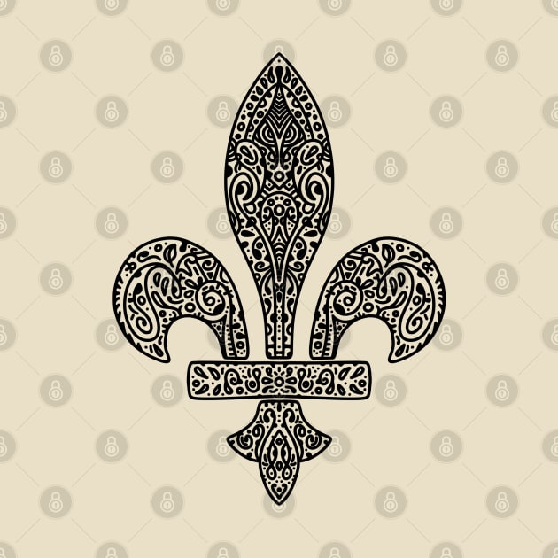 Fleur de lis paisley BLACK by rocksandcolors