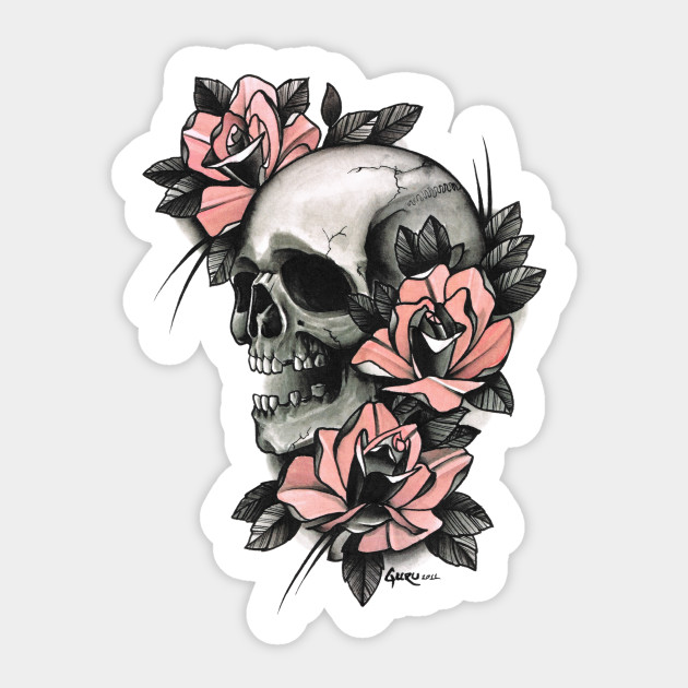 Skull and Roses - Skull Tattoo - Sticker | TeePublic