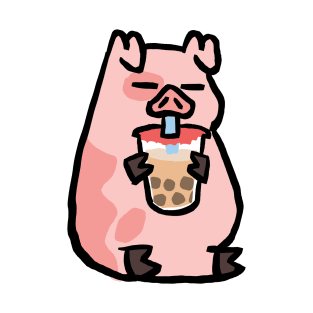 Cute Cartoon Piggy drinking Shake T-Shirt