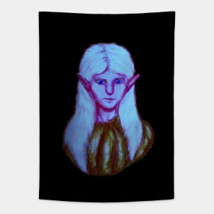 Blue Elf Girl Weird Expressive Art Tapestry