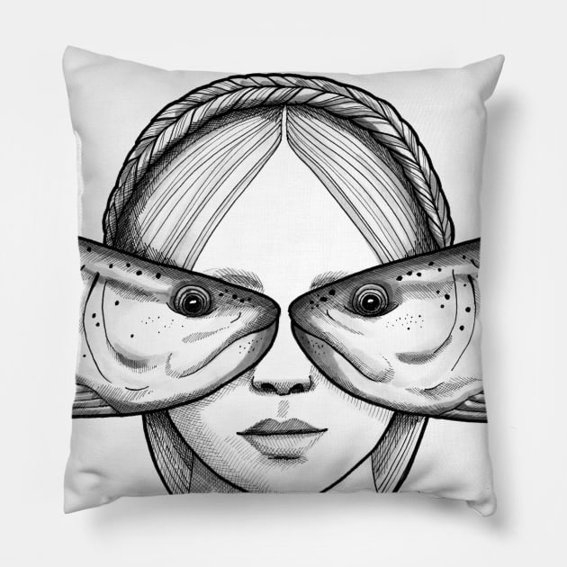 The Girl with Fish Eyes Pillow by JCPhillipps