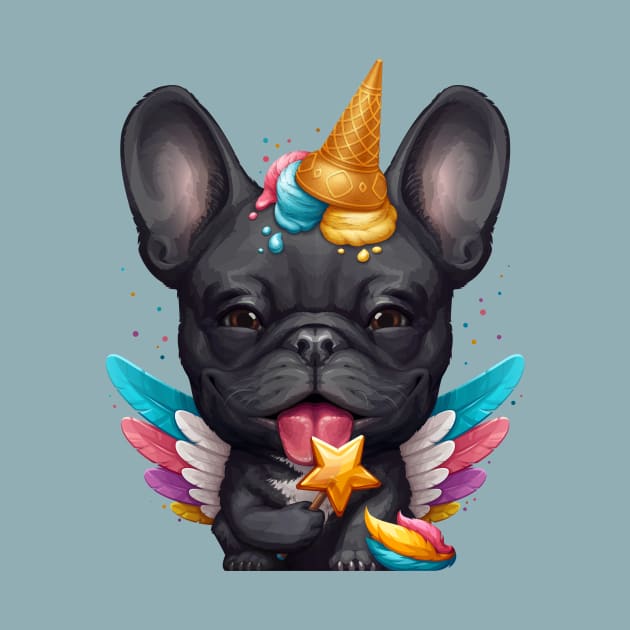 Black French Bulldog Ice Cream Unicorn by stonemask