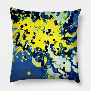 Blue Yellow Liquid Art Pillow