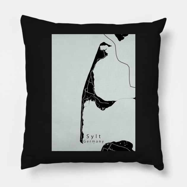 Sylt Germany Island Map dark Pillow by Robin-Niemczyk