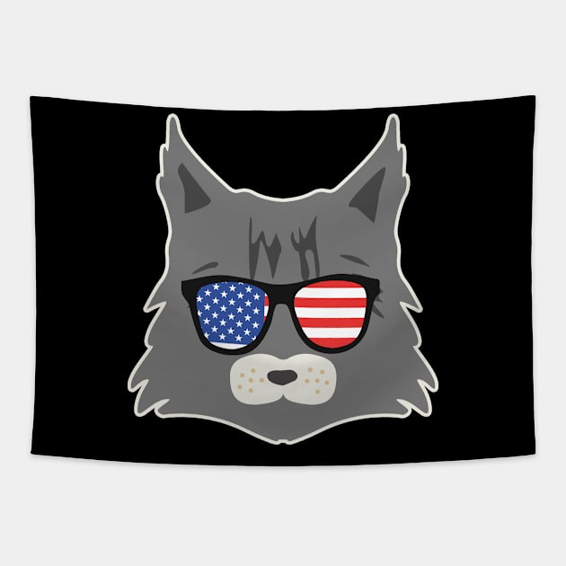 4th Of July Cat Shirt | Sunglasses Flag Maine Coon Gift Tapestry by Gawkclothing