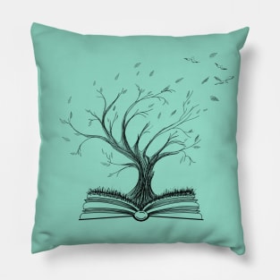 Life and Knowledge Tree Growing from Opened Book Pillow