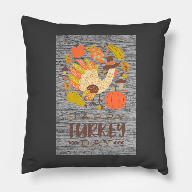 Happy Turkey Day - Festive Season Greeting Pillow by Oldetimemercan