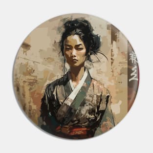 Samurai girl with katana Pin