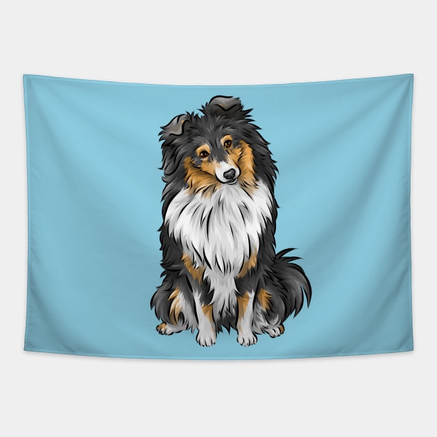 Sheltie | Shetland Sheepdog | Tricolour | Cute Dog Art Tapestry by Shirin Illustration