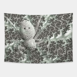 Mandelbrot Set Fractal Art Web and Huntsman Spider in Mint Green Tapestry