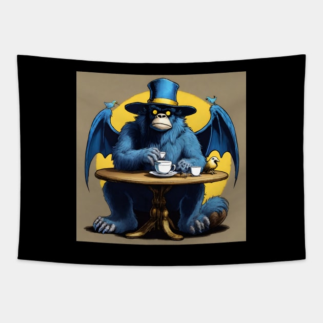 Batsquatch Tea Party Tapestry by Cryptids, Creeps, And Conspiracy