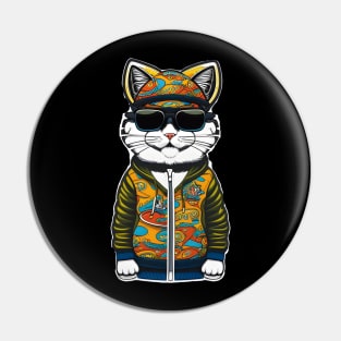 Cute Cartoon Cat in Jacket, Cap, and Sunglasses 5 Pin