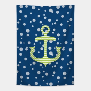 Lime Blue Chevron Nautical Anchor Tapestry