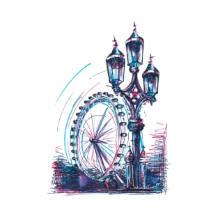 London Eye London City Skyscape Illustration T-Shirt