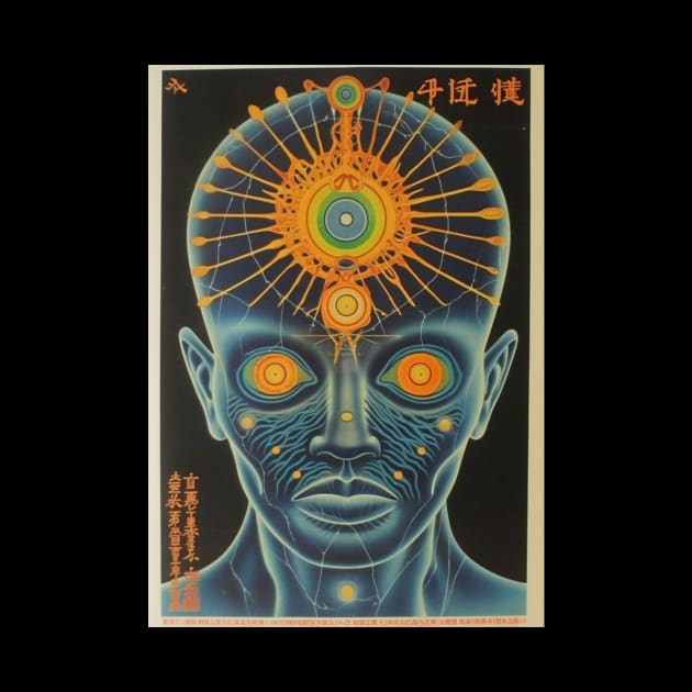 Retro Sci-Fi Third Eye Awakened Man Vintage Artwork - Cosmic Enlightenment by Soulphur Media