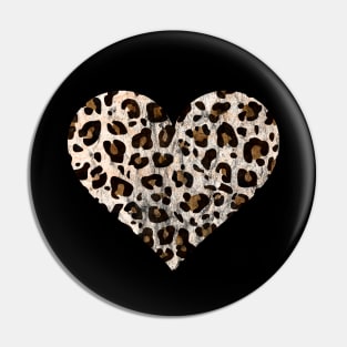 Distressed Leopard Print Heart Pin