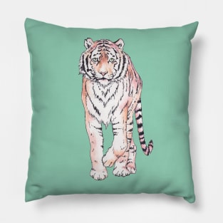 Approaching ink and watercolor tiger Pillow