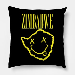 Vibrant Zimbabwe Africa x Eyes Happy Face: Unleash Your 90s Grunge Spirit! Smiling Squiggly Mouth Dazed Smiley Face Pillow