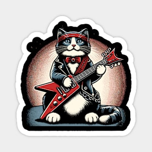 Cat Playing Electric Guitar Rock Music Funny Cat Magnet