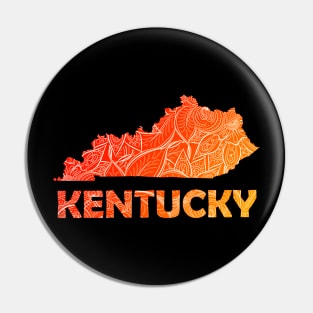 Colorful mandala art map of Kentucky with text in red and orange Pin