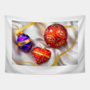 Christmas Heart And Beautiful Ornaments Tapestry