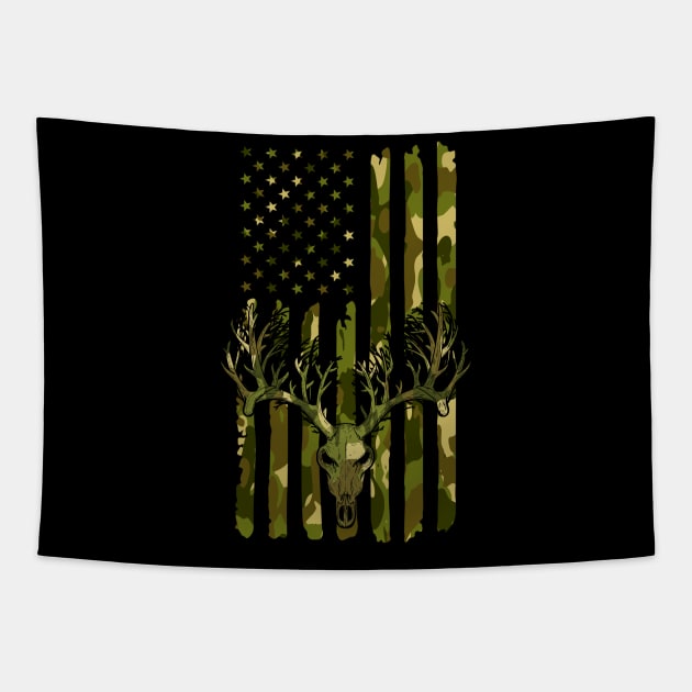 Camouflage Deer Hunting America Flag Tapestry by NatalitaJK