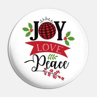 Joy Love Peace, Christmas, Xmas, Mistletoe, Leaves Pin