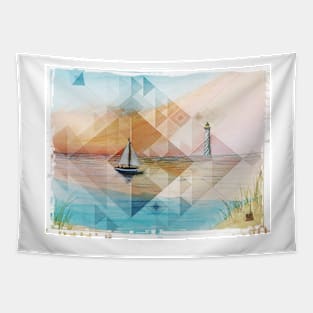 Sailboat Sunset Watercolor Tapestry