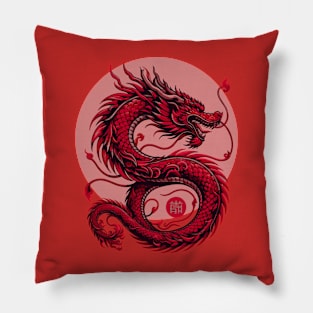 Red Dragon Design, Traditional Asian Mythical Creature Art, Chinese Zodiac Dragon Symbol, Gift for Fantasy Lovers Pillow