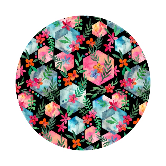 Whimsical Hexagon Garden on Blue by micklyn