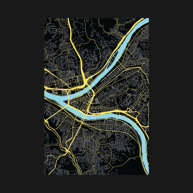 Pittsburgh City Road Map in Black and Gold by cletterle