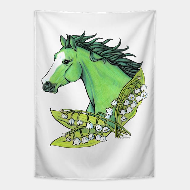 Emerald Horse with Lily of the Valley Tapestry by lizstaley