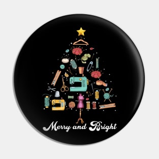 Merry and Bright Sewing Yarn Quilting Christmas Tree Pin