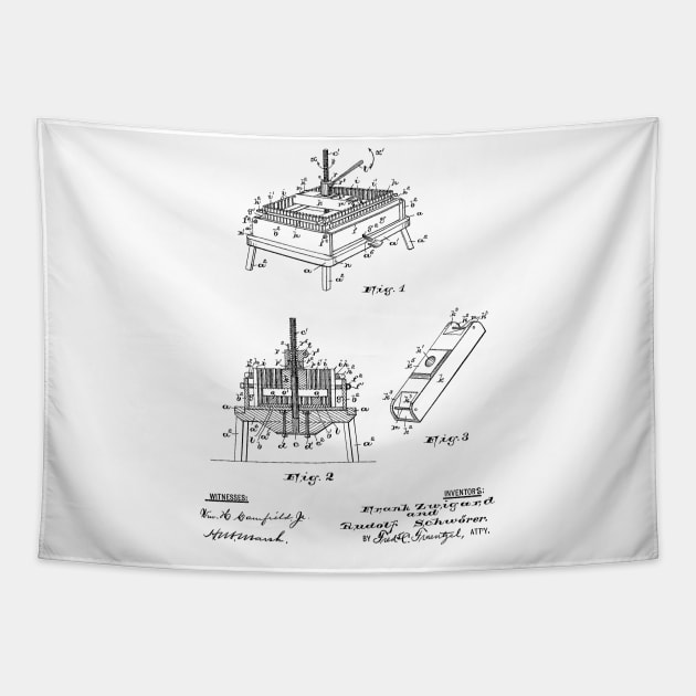 Wine Press Vintage Patent Hand Drawing Tapestry by TheYoungDesigns