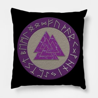 Vikings Distressed Valknut and Runes Purple and Silver Pillow