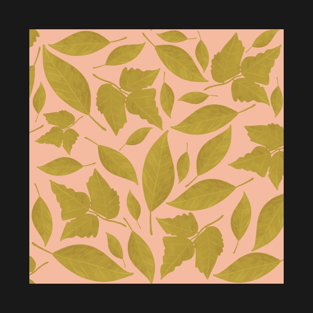 Pink and Mustard Leaves Pattern by WalkSimplyArt