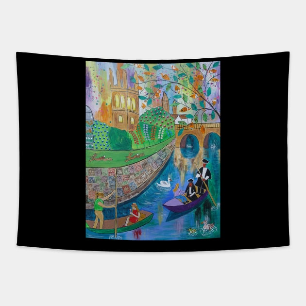 Punting by Magdalen Bridge, Oxford Tapestry by Casimirasquirkyart