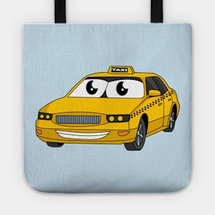 Cute yellow taxi fun cartoon illustration Tote