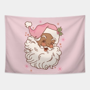 Retro Black Santa Claus Mid Century Modern Cute Pink Santa Tapestry