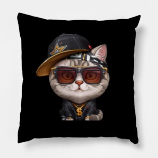 Silver Tabby Cat Hip-Hop Super Star Pillow