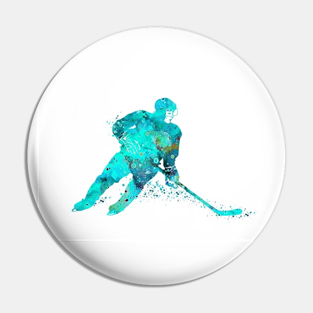 Ice Hockey Player Sports Girl Watercolor Pin by LotusGifts