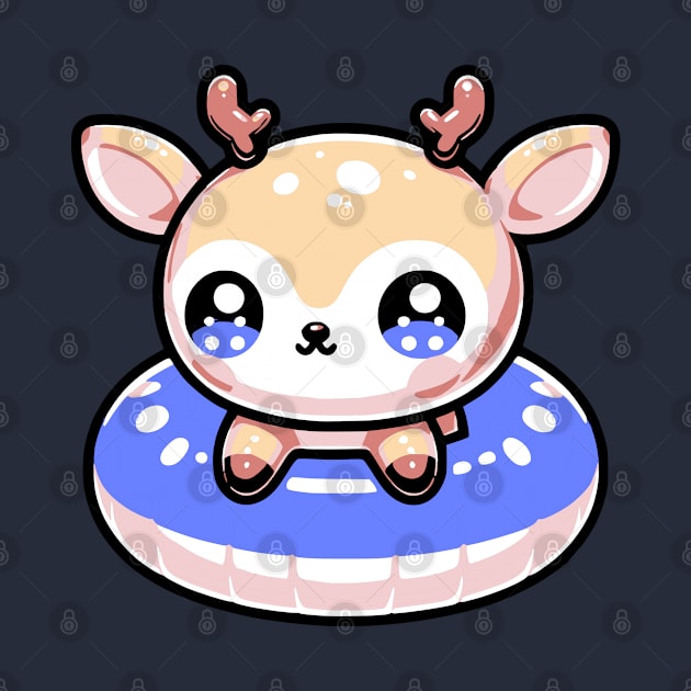 Kawaii Deer on a Pool Float by Mey Designs