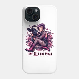 Punk Rock Goth Vegan Girl and Cow Phone Case