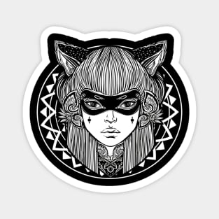 Hand Drawn Cat Woman Tshirt Demon Mask Foxy Mandala Magnet