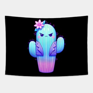 Angry Cactus Funny Western Kawaii Vaporwave Pastel Tapestry