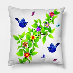 Blue Birds. Superb Blue Fairy Wrens and Butterflies Pillow