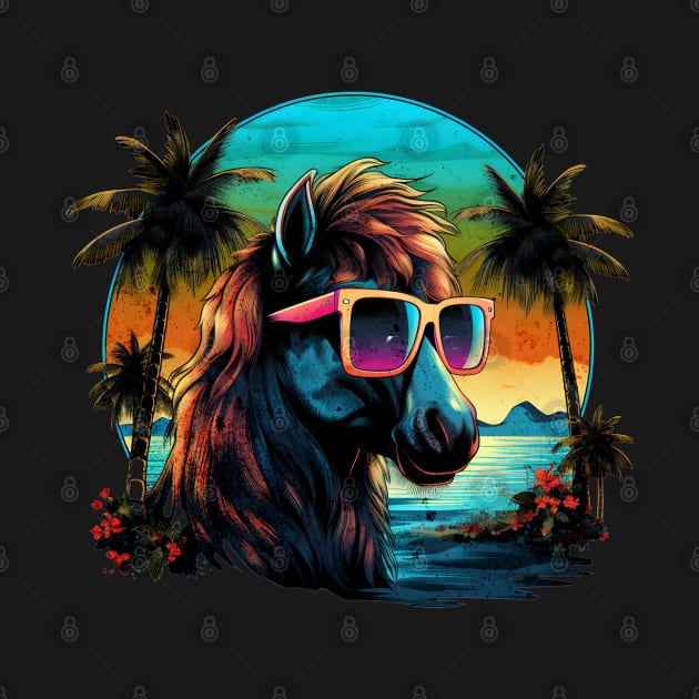 Retro Wave Shetland Pony Horse Palm Design by Miami Neon Designs