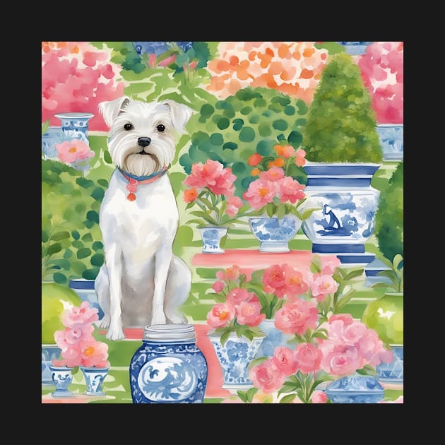 Cute terrier in chinoiserie garden by SophieClimaArt