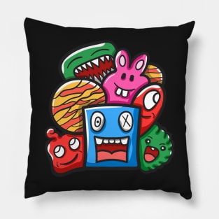 Monster Character Doodle Art Pillow